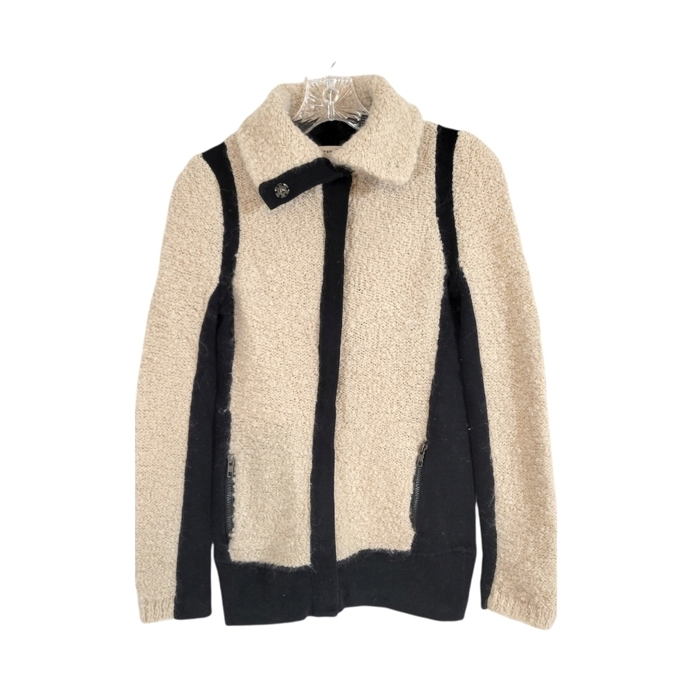 Sparrow Mohair Wool Blend Cream & Black Chunky Cardigan Zip Up Sweater XSP